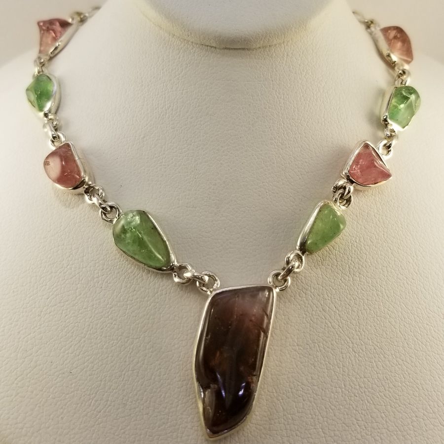 Freeform Polished Maine Tourmaline Necklace Mainestone Jewelry Farmington, Maine