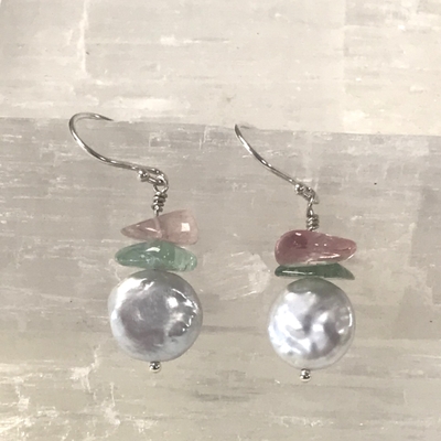 Sterling Silver Maine Tourmaline and Coin Pearl Earrings