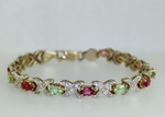 Pink and Green Maine Tourmaline Gold Bracelet with Natural Diamond