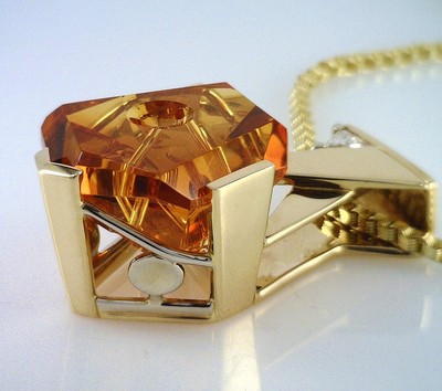 Brilliant Orange Citrine Sculpted by Lapidary Artist Michael Dyber in 14KT Pendant