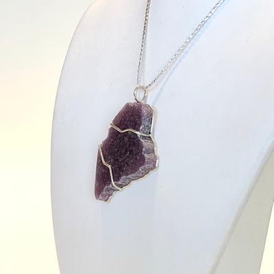 State of Maine Hand Carved Lepidolite Pendant