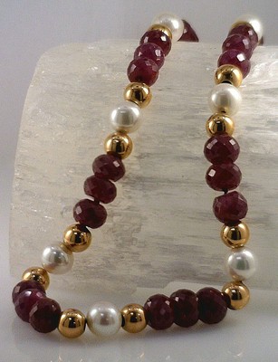 Faceted Ruby Bead Necklace