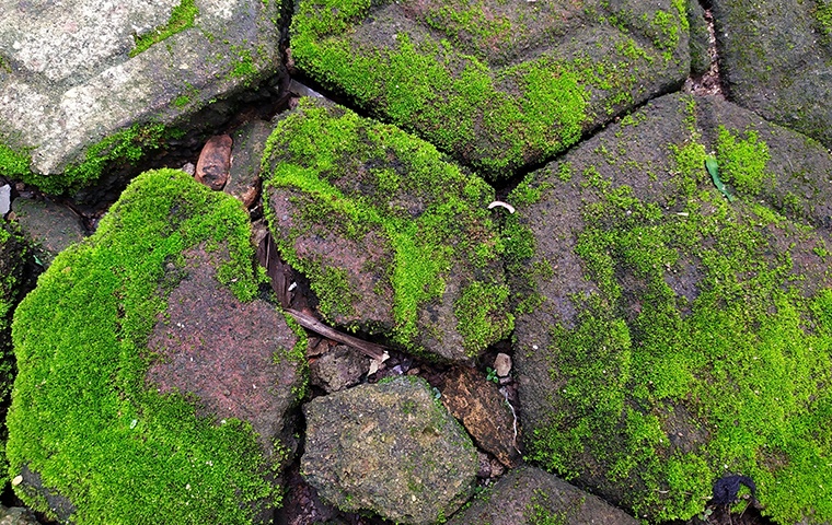 stepping stones overgrown with moss
