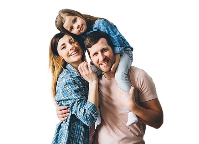 young family of three smiling