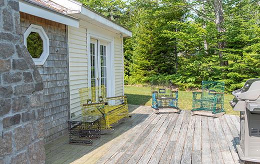 LongBarn Back Porch back deck of vacation rental on mount desert island