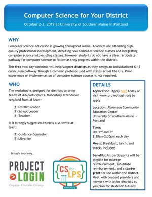 CSforLPS and Project>Login will host FREE two-day K-12 computer science pathway workshop 