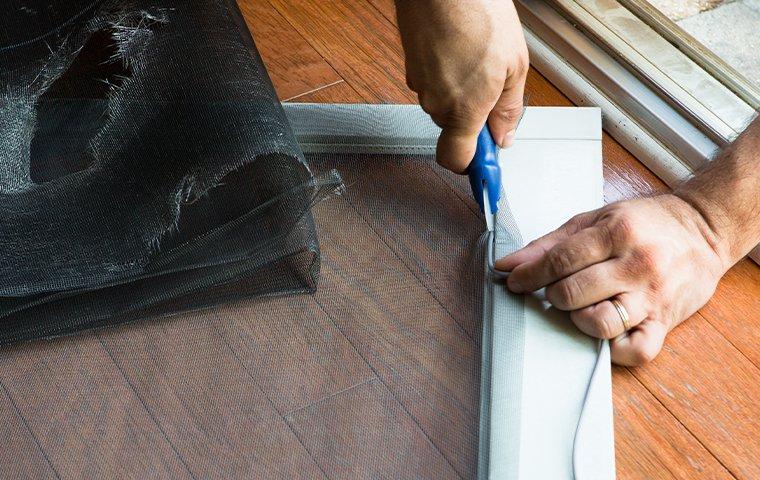 homeowner fixing window screen