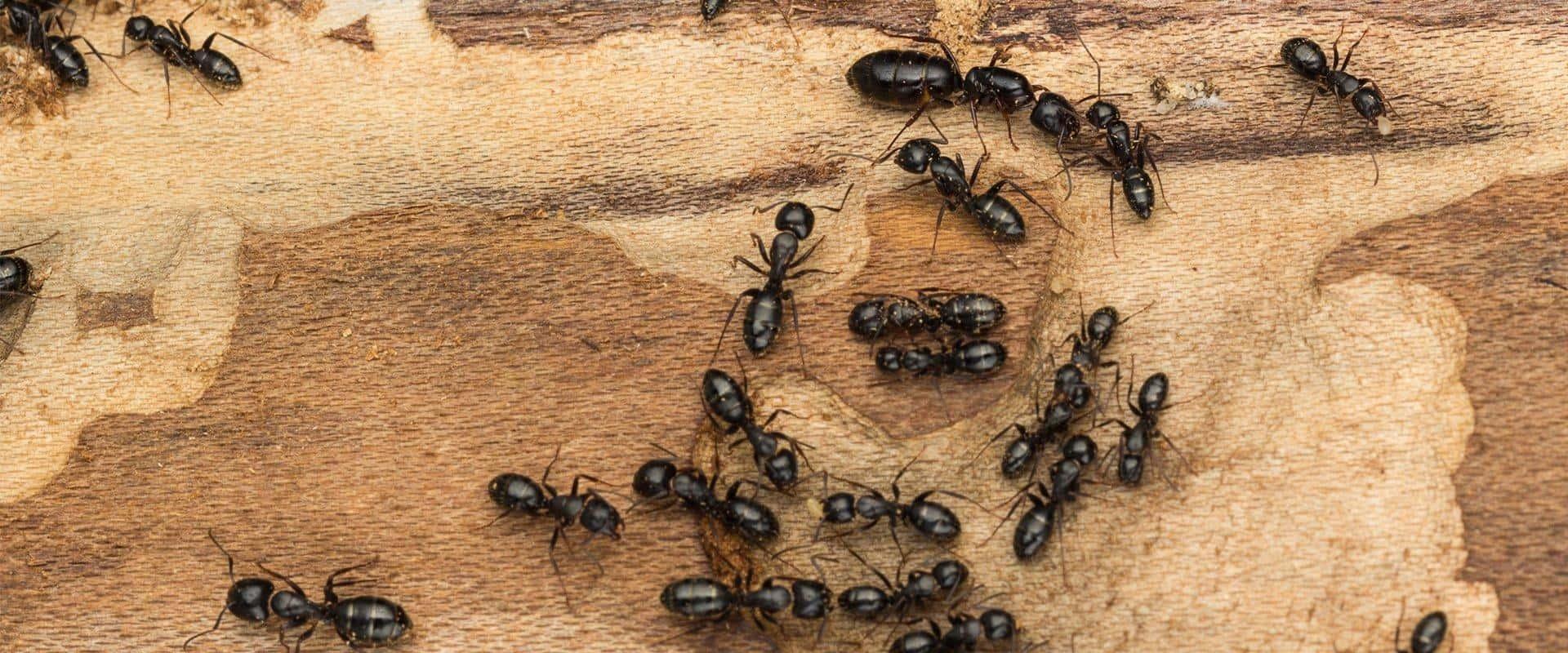 carpenter ants crawling around on wood they have damaged
