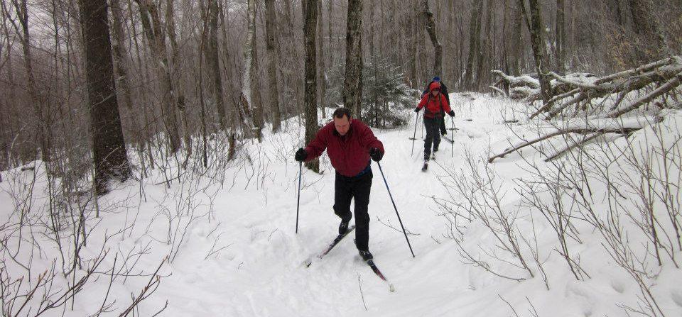Skiing on an ungroomed section of the Catamount Trail.