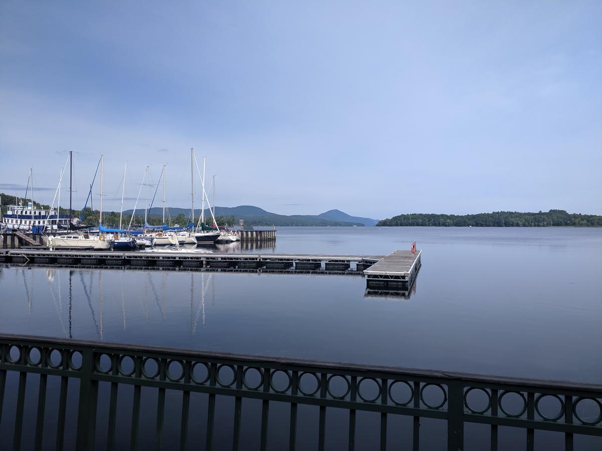 View of the Newport City docks and Lake Memphremagog from the Newport Boardwalk.