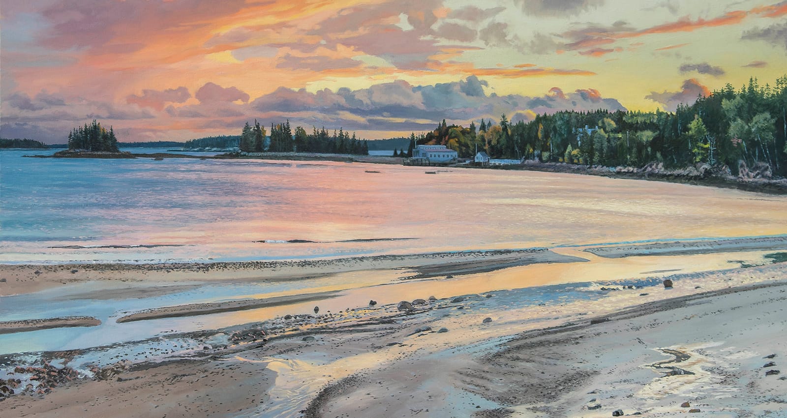 painting of a sunset over seal harbor maine