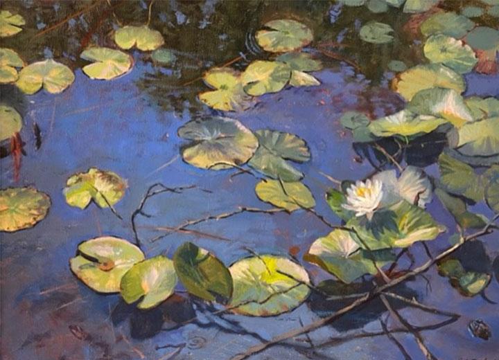 Lilies on Blue Water