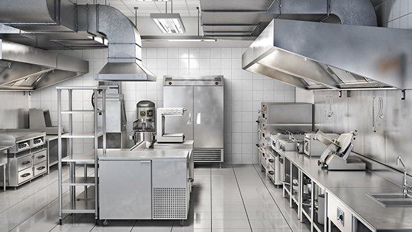the interior of a commercial kitchen